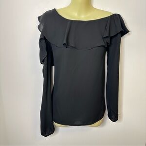 By Together Black Ruffled Long Sleeve Blouse
